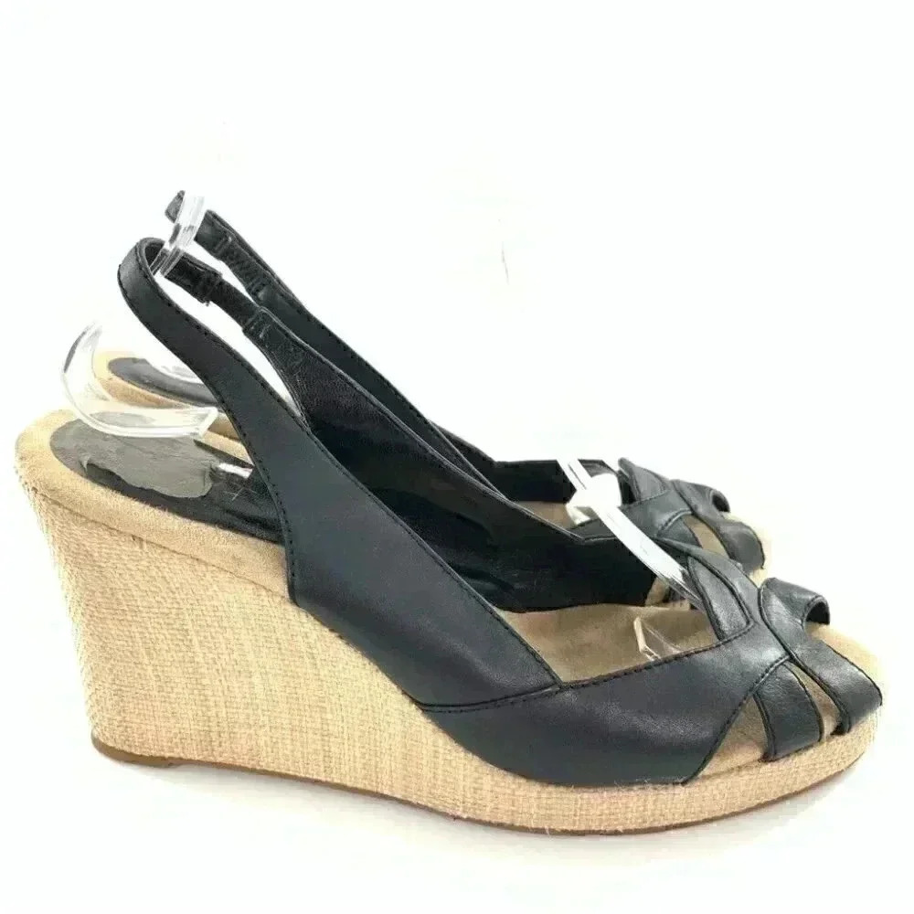 Ann Taylor loft womens sandals size 8 navy blue leather wedge Espadrilles